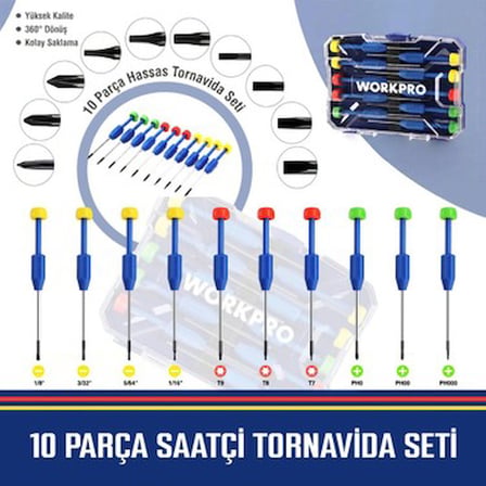 10 Parça Hassas Manyetik Tornavida Seti ile Profesyonel