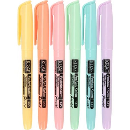 Fosforlu Kalem Seti 6'lı Pastel Renklerle Ergonomik Tasarım