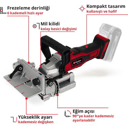 Akülü Yassı Dübel Frezesi, 18 V Li-Ion Güç