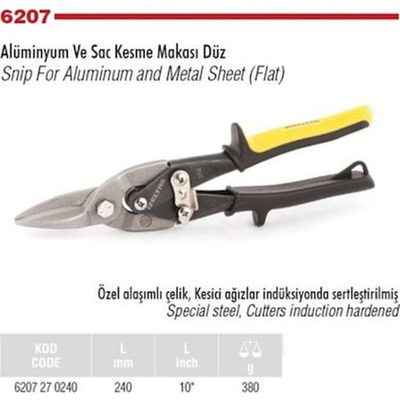 Alüminyum Düz Saç Kesme Makası 240 mm Ergonomik Tasarım