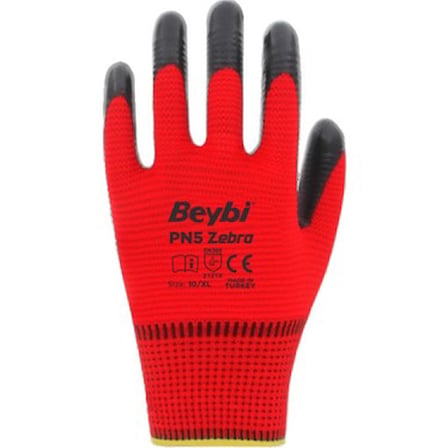 No:10-12 Beden Zebra Polyester Örme Nitril Eldiven