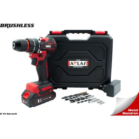 Attlas Atb 21 BLPD-201C 21V 2.0AH Tek Akülü Kömürsüz Darbeli Matkap L-Boxx Çantalı + 8 Parça Uç