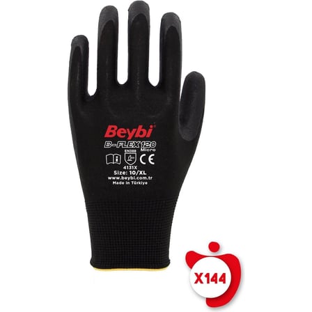 Beybi B-FLEX120 Siyah Micro Köpük Nitril Eldiven 10 Beden 144