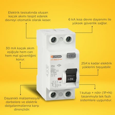 Günsan Kaçak Akım Rölesi AC Tip 6kA 30mA