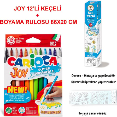 12'li Keçeli Boyama Seti ve 86x20 cm Boyama Rulosu