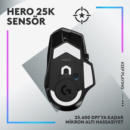 Logitech G G502 X Plus Kablosuz HERO 25K Sensörlü RGB Aydınlatmalı Oyuncu Mouse -