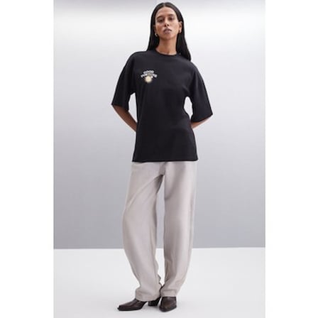 Baskılı Oversize Fit Bisiklet Yakalı Kadın Üst