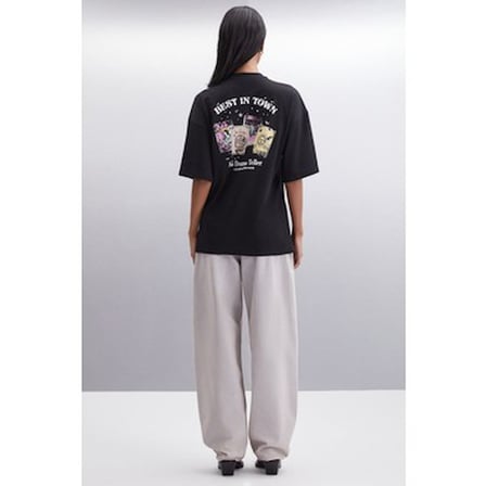 Baskılı Oversize Fit Bisiklet Yakalı Kadın Üst