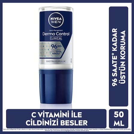 Erkekler için 96 saat koruma sunan roll-on deodorant, 50 ml
