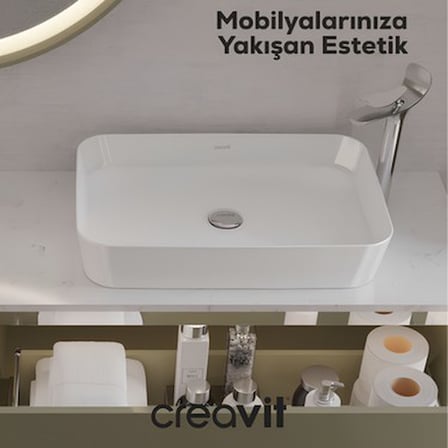 Deliksiz Dikdörtgen Lavabo 60 cm Modern Tasarım ile Şık