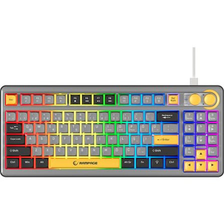 Rampage Cyclone Kablolu Membran Oyun Klavyesi Gri/Siyah RGB Aydınlatmalı Tuş Formu Q