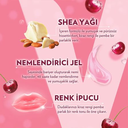Dudak bakım kremi, 4.8 gram cherry blush aroması ile