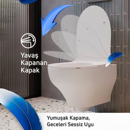 Creavit Ness Vortex Beyaz Asma Klozet NS323, Creavit Ness Duroplast Yavaş Kapak