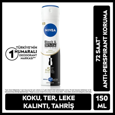 150 ml Kadın Sprey Deodorant, 72 Saat İpeksi Pürüzsüzlük
