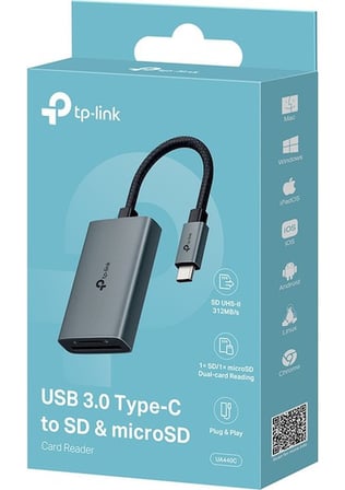 TP-Link UA440C | USB 3.0 Type-C SD & microSD Kart Okuyucu | 312MB/s UHS-II Hız | Çift Kart Okuma/Yazma | 2TB’a Kadar Destek | Tak & Çalıştır | Dayanıklı Alüminyum Kasa