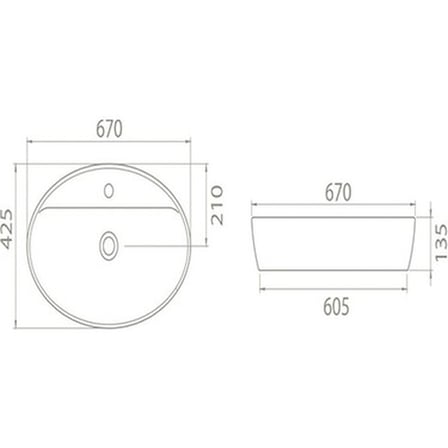 Tezgah Üstü Seramik Lavabo, 67 cm Modern Tasarım