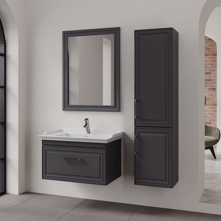 80 cm Antrasit Renkli Modern Banyo Tasarımı