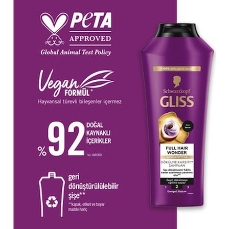 Gliss Full Hair Wonder Kafein & Peptit Saç Dökülme Karşıtı Şampuan 400 ml Dökümeye Eğilimli