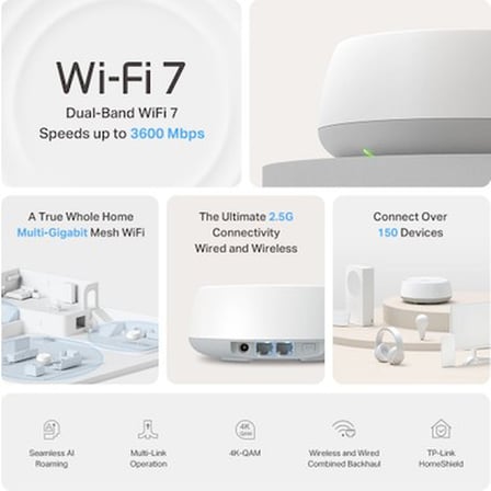TP-Link Deco BE25 (1-Pack) | Wi-Fi 7 Mesh Sistemi | BE3600 Mbps Hız | Fiber Uyumlu | Çift Bant |