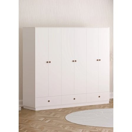 6 Kapaklı Modern Gardırop, Beyaz Suntalam Malzeme