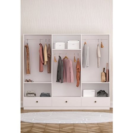 6 Kapaklı Modern Gardırop, Beyaz Suntalam Malzeme