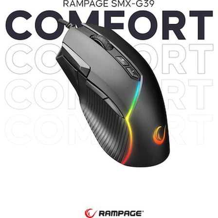 Rampage SMX-G39 COMFORT 8 Makro+Extra Atış Tuşlu( Drag Click ) 12800dpi RGB Ledli Gaming Oyuncu