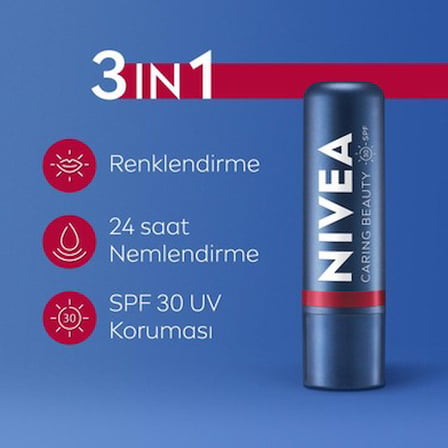 Renkli Dudak Bakım Kremi - Kırmızı, 4.8 gr SPF30 ile