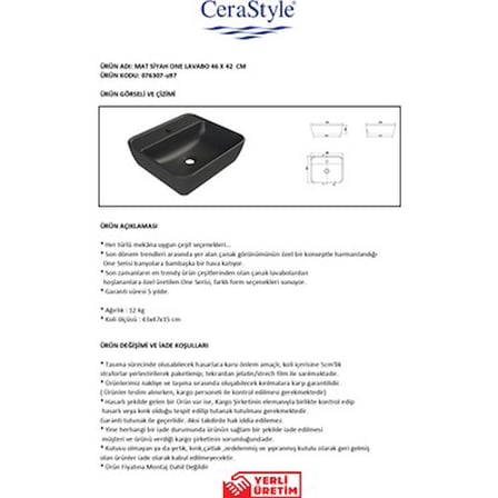 Siyah Renkli 46x42 cm Lavabo Tasarımı