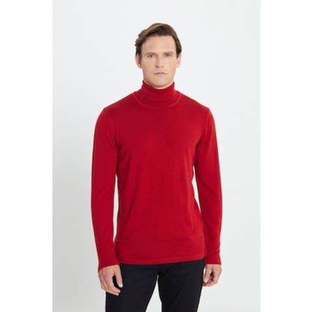 Kırmızı Tam Balıkçı Yaka Erkek Triko