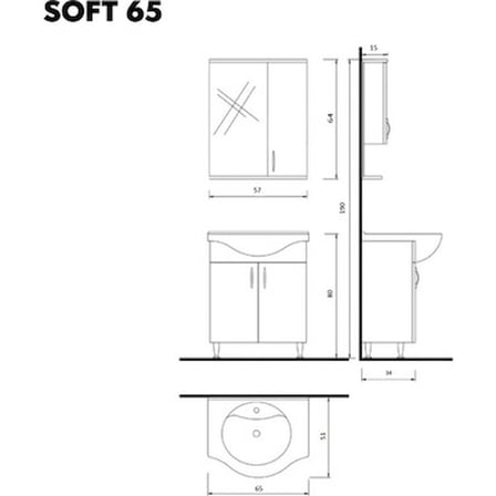 65 cm Beyaz Renkli Banyo Dolabı, Modern ve Şık