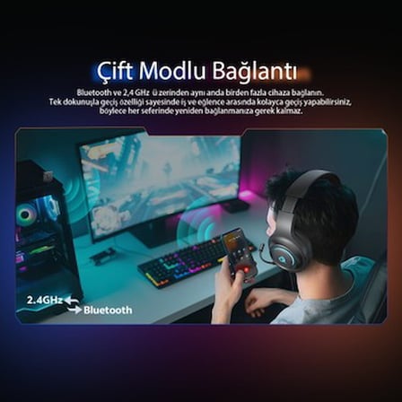 RGB Aydınlatmalı 7.1 Kablosuz Gaming Kulaklık ile 3 Mod Seçeneği