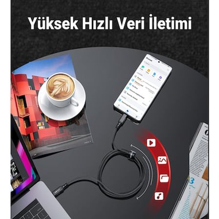 USB-C to USB-C Güç Kablosu, 1.2 Metre Uzunluk, PD60W