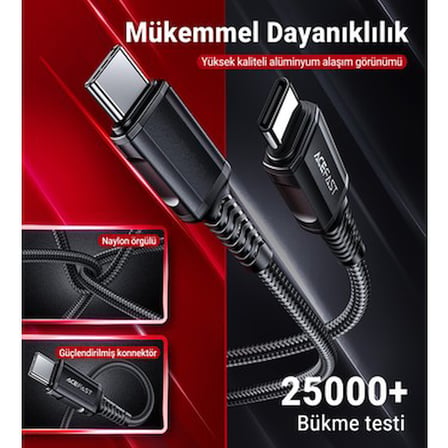 USB-C to USB-C Güç Kablosu, 1.2 Metre Uzunluk, PD60W