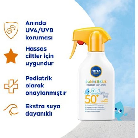 270ML SPF50 Güneş Spreyi, Hassas Ciltler İçin Koruma
