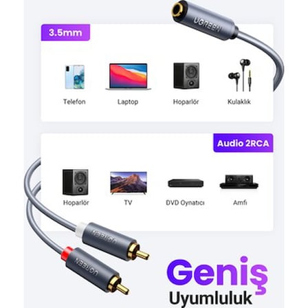 UGREEN 3.5 mm AUX RCA Ses Kablosu, 5 m,