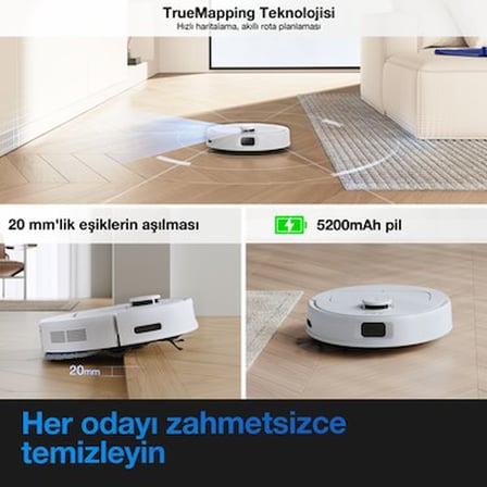 11000Pa Güçlü Emiş ile Robot Süpürge ve Paspas Seti