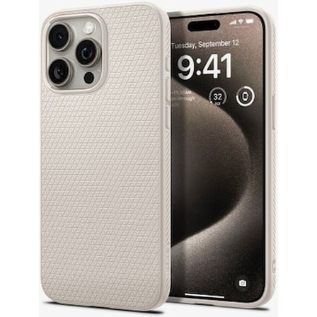 Spigen iPhone 15 Pro Max ile Uyumlu Kılıf Liquid Air Kaymaz Dokulu Yüzey Bej Kapak - ACS07212