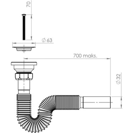 Donau Standart Körüklü Lavabo Sifonu Ø 32 mm DONAU