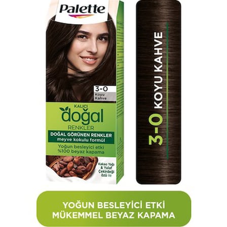 Koyu kahve tonlarında saç boyası, kakao yağı ve yulaf özü içerir