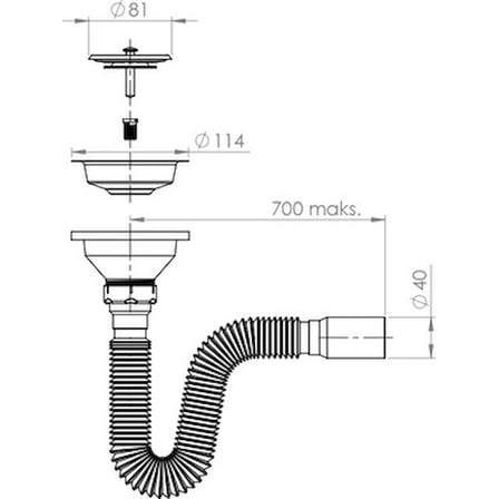 Evye Sifonu Metal Vidalı Flex Gövde Ø 40-50 mm Kolay Kurulum