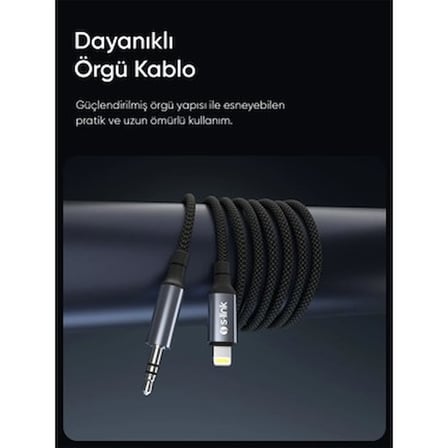 S-Link Armor Ml-01 120Cm Lightning To M Aux Örgülü Metal Başlıklı Siyah Ses