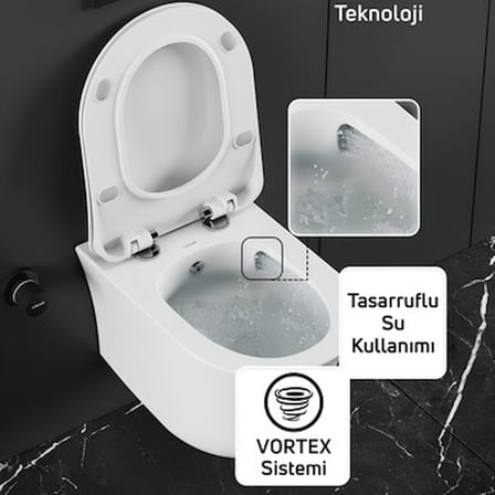 Creavit Nora Vortex Beyaz Asma Klozet NO323, Creavit Nora Duck Duroplast Yavaş