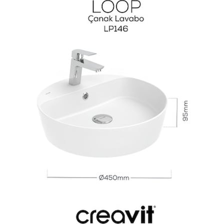 Creavit Loop Oval Beyaz Delikli Lavabo 45 Cm