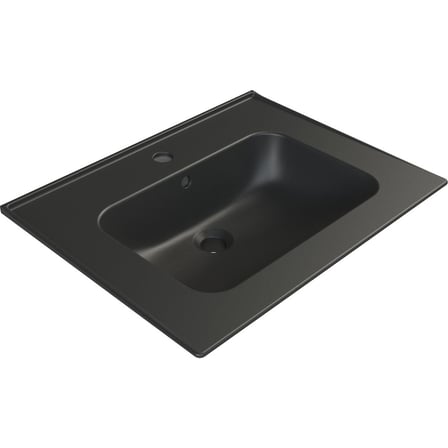 Mat Siyah Etajerli Banyo, 60 cm Modern Görünüm