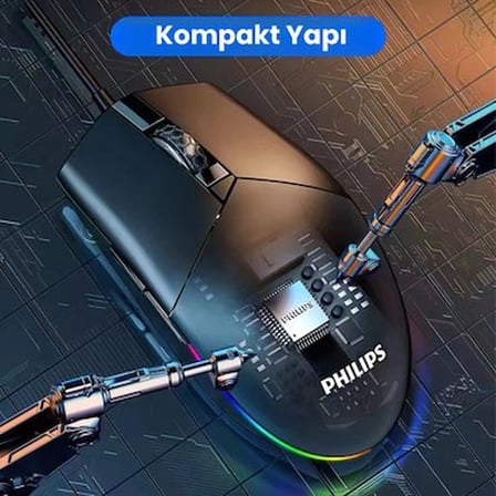 Philips SPK9304 USB Kablolu 6400DPI 6 Tuşlu RGB Aydınlatmalı Optik Gaming Mouse Siyah (Philips