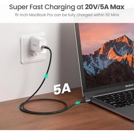 1 m Uzunluğunda Hızlı Şarj Kablosu - 100W, Siyah Renk