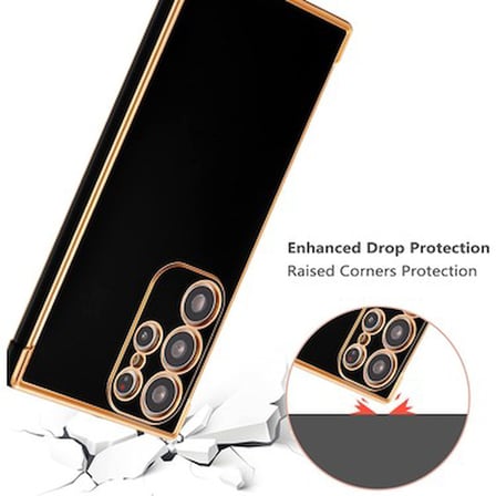 Parlak Gold Kenarlı Yumuşak Silikon ve Kamera Korumalı Telefon Kılıfı