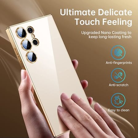 Parlak Gold Kenarlı Yumuşak Silikon ve Kamera Korumalı Telefon Kılıfı