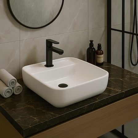 Delikli Çanak Lavabo Batarya 40x40 cm Modern Tasarım