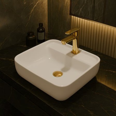 Delikli Çanak Lavabo Batarya 40x40 cm Modern Tasarım